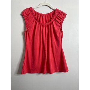 Ann Taylor LOFT Gathered Scoop Neck Cap Sleeve Solid Red Top Size L